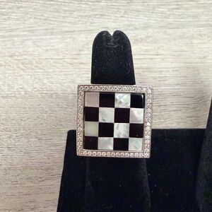Checkered Black and White Sterling Silver Ring .925